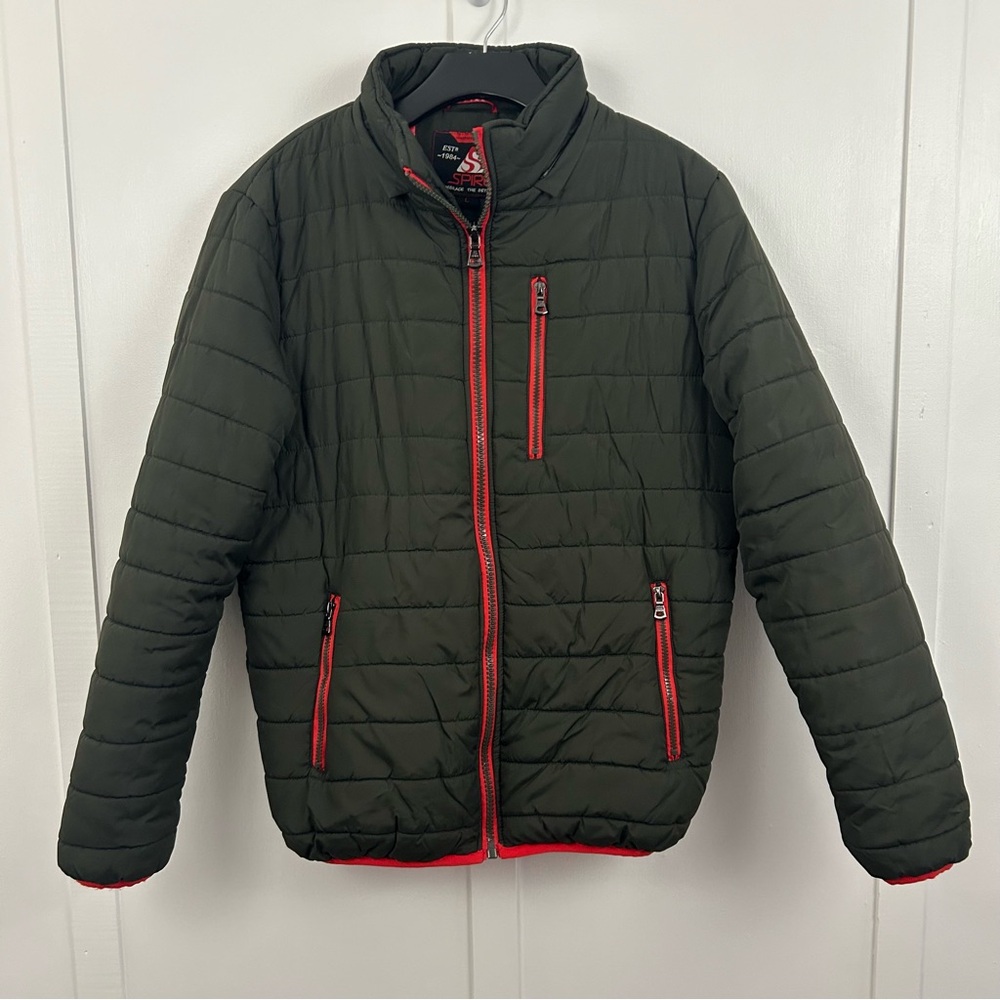 Spire outerwear mens puffer jacket winter green size Large
